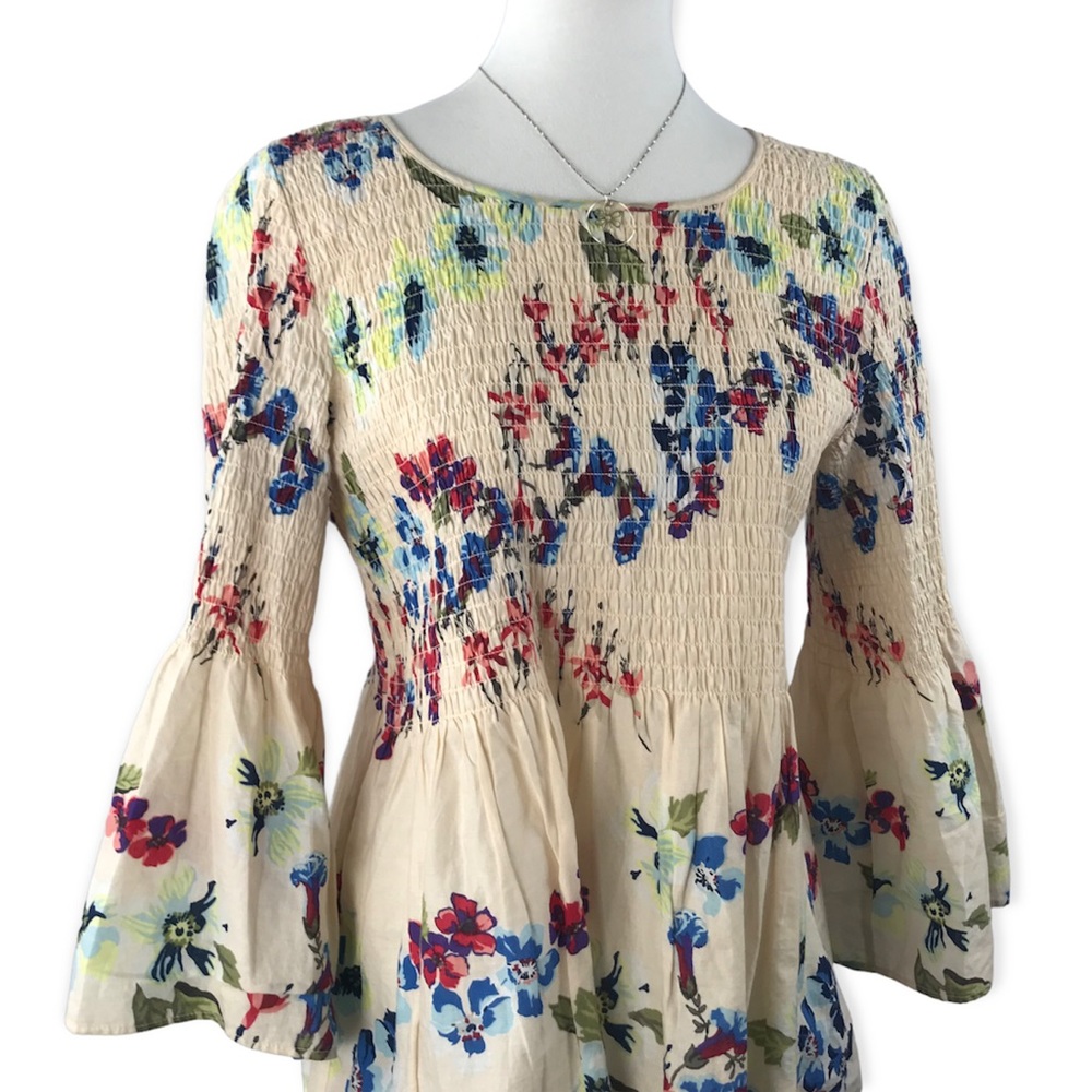 Jane and Delancey 100 % Cotton Floral Peplum Elastic Smocked Top Size S - Picture 3 of 13